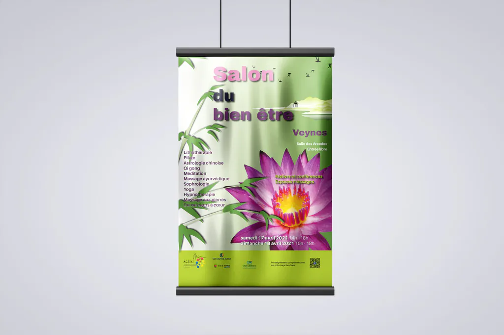 Affiche du salon du bien-être avec fleur de lotus