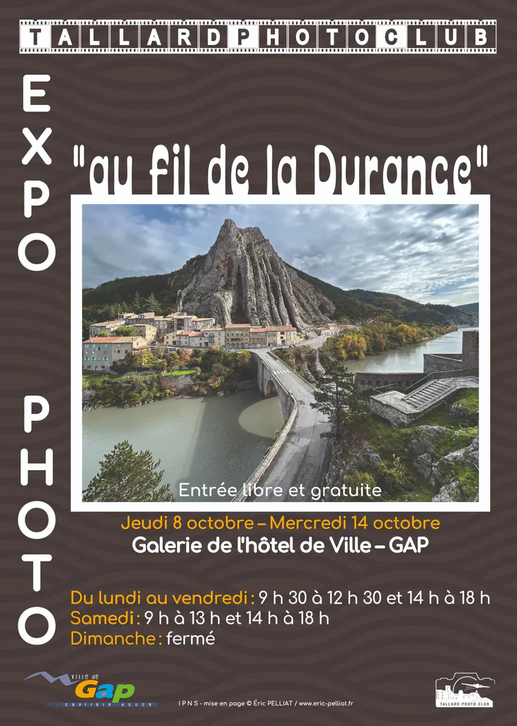 Affiche de l’exposition photo « Au fil de la Durance » du Tallard Photo Club, galerie de l’hôtel de ville de Gap
