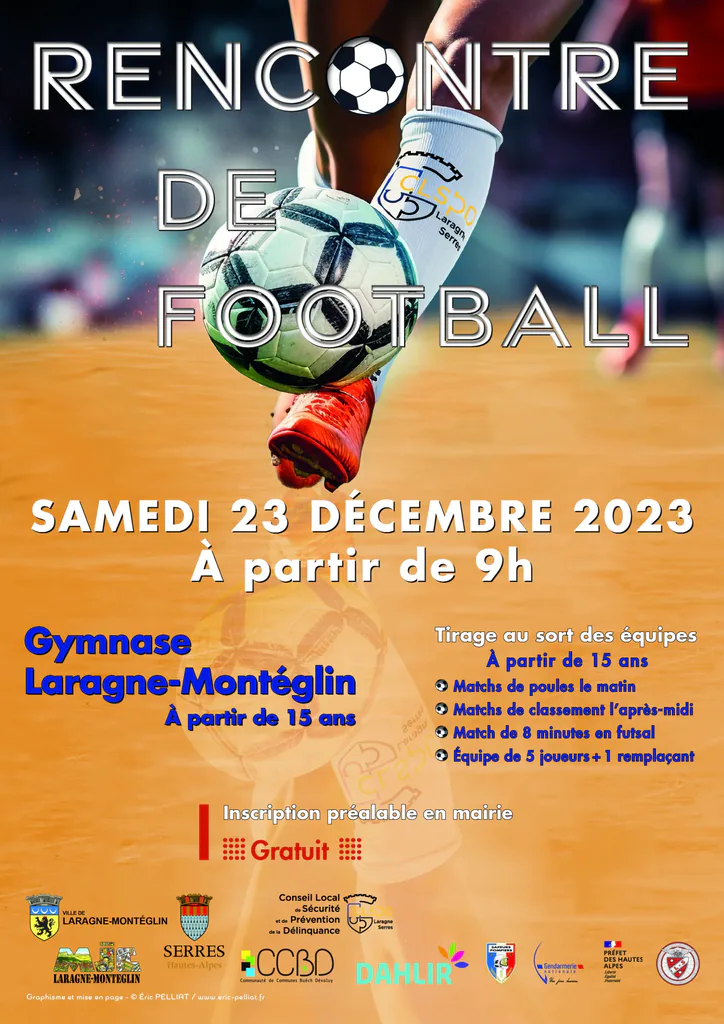 Affiche de la rencontre de football du 23 décembre 2023 au gymnase de Laragne-Montéglin