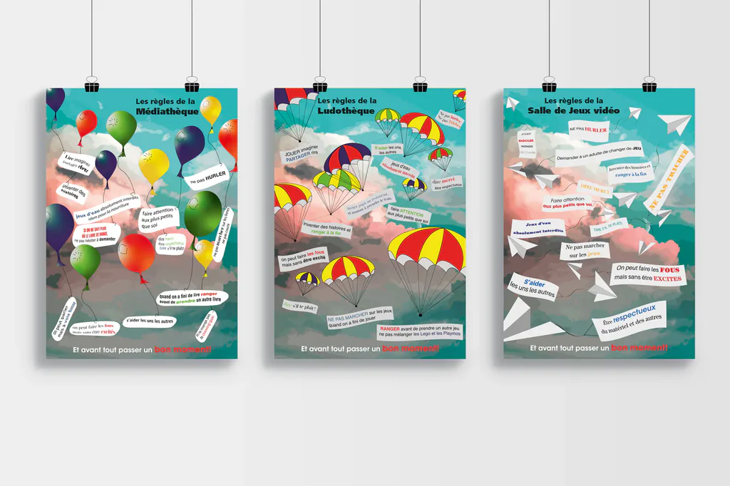 Série d’affiches des règles d’accès du Quai des Arts
