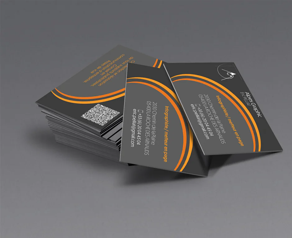 Cartes de visite Alpes Graphic grises à courbes orange