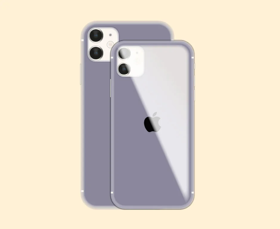 Smartphone mauve vu de face et de dos, dessin vectoriel