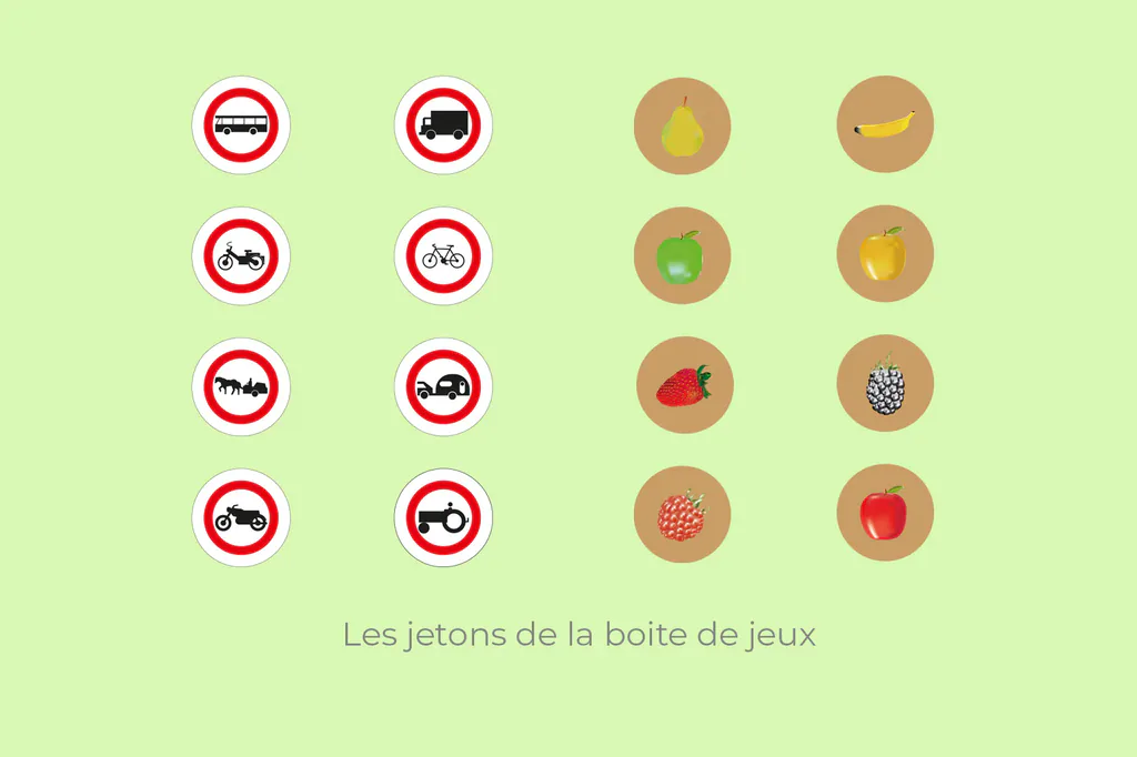 Jetons illustrés pour boîte et tube de jeu