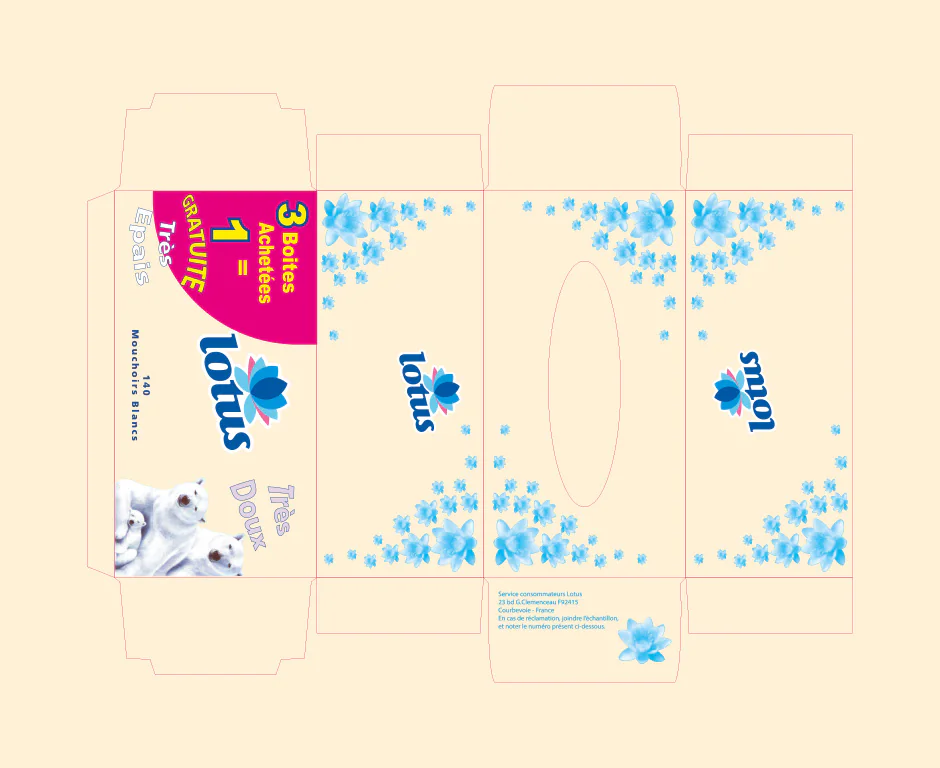 Étui rectangulaire lotus, plan de découpe